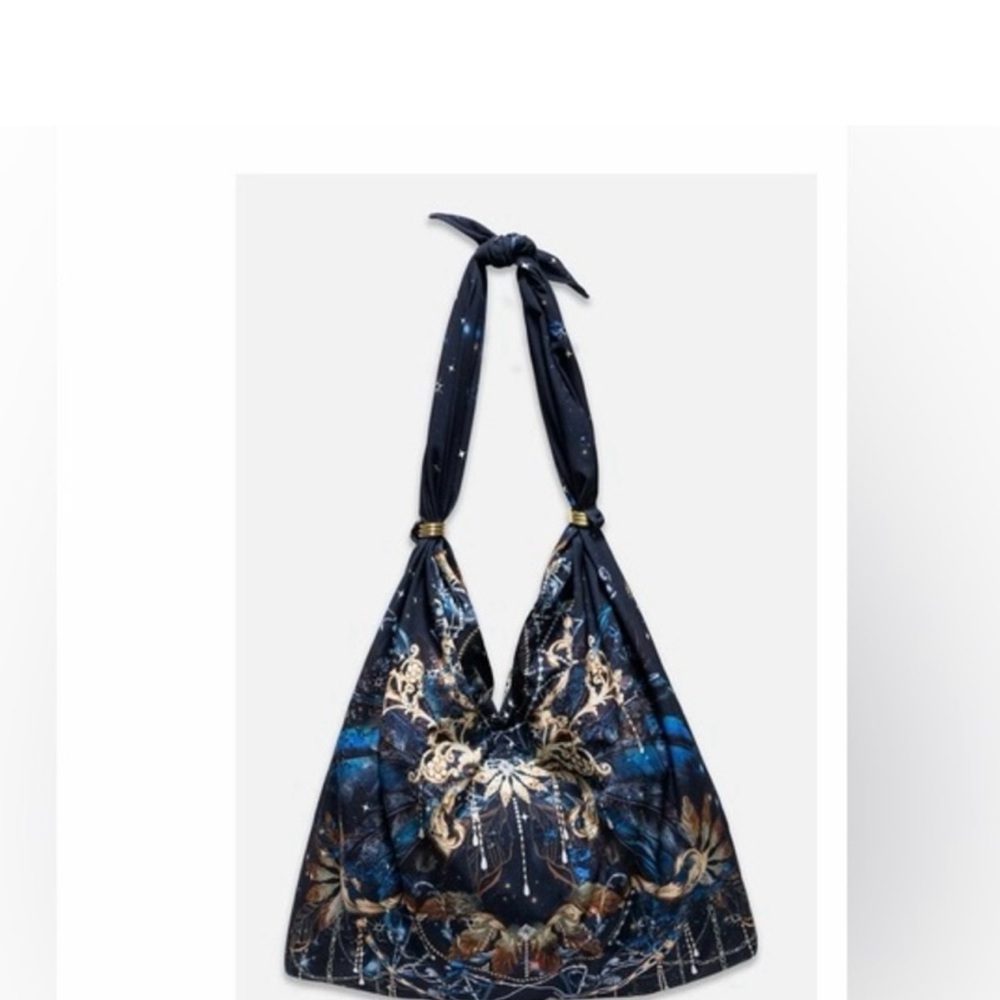 Johnny Was Blue and Gold Shoulder Bag with Structured Design